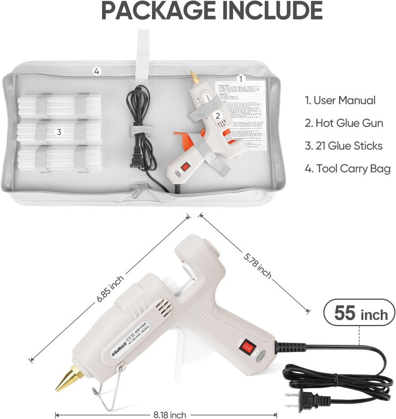 ROMECH Full Size Hot Glue Gun with 60/100W Dual Power and 21 Hot Glue Sticks (7/16"), Fast Preheating Heavy Duty Industrial Gluegun with Storage Case for Crafting, DIY and Repairs (White) - Image 5